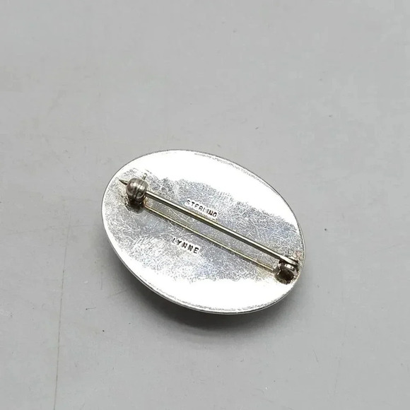 Vintage Lynne .925 Sterling Silver Red Agate Oval Brooch 2 Inch 15.49 Gram - Picture 3 of 5